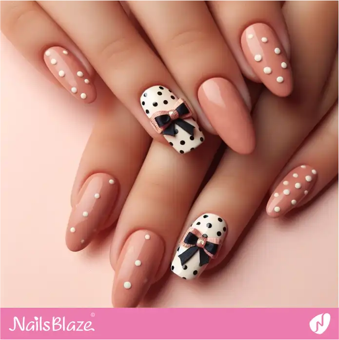 Peach Fuzz and White Nails Polka Dots and Bows Design | Color of the Year 2024 - NB1951
